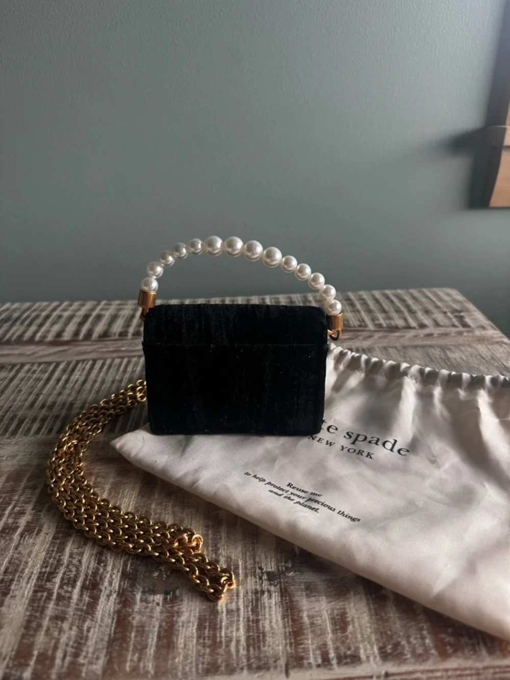 Kate Spade Black Velvet Pearl Handle Mini Bag - Picture 2 of 9